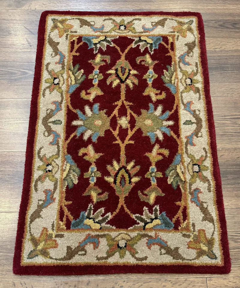 Small Floral Wool Rug 2x3, Safavieh Heritage Collection, Dark Red & Cream by Jewel Rugs