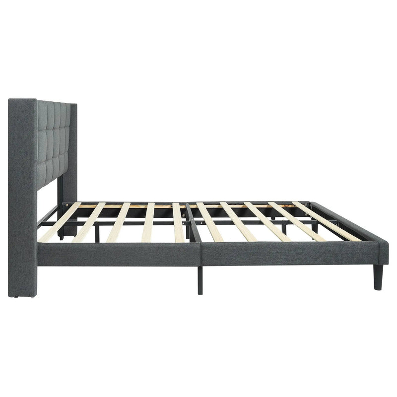 Queen Size Upholstered Platform Bed Frame With Button Tufted Linen Fabric Headboard - Dark Gray by Unique Piece Furniture