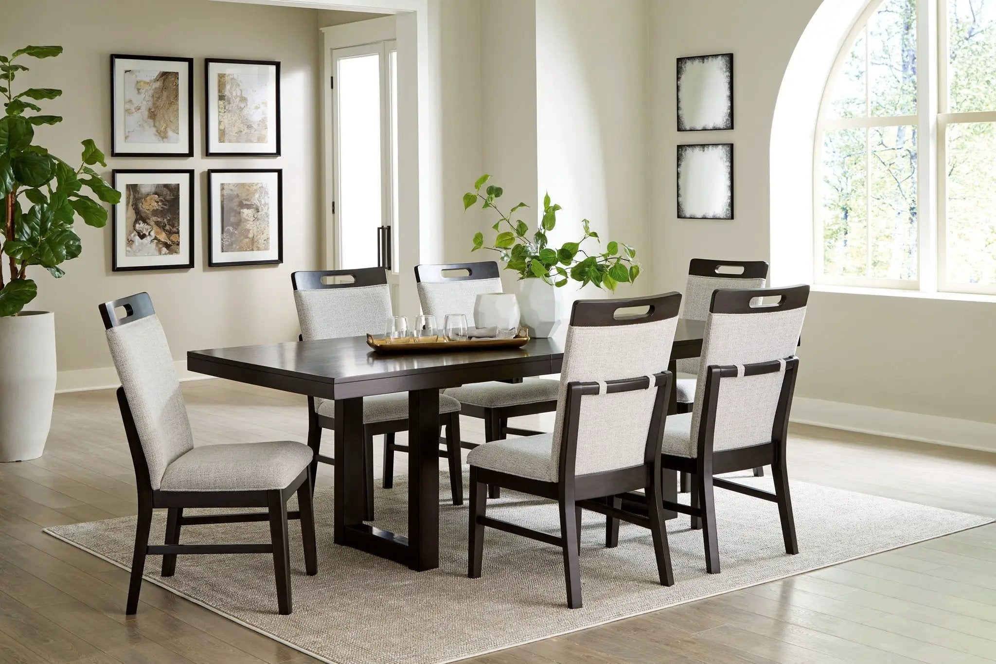 Neymorton - 7 Pc. - Rectangular Extension Table, 6 Side Chairs - Dark Grayish Brown by Unique Piece Furniture