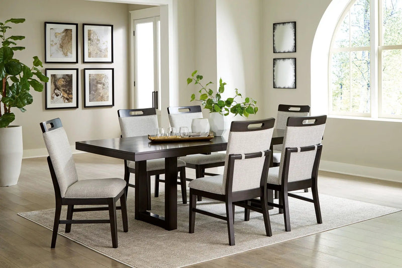 Neymorton - 7 Pc. - Rectangular Extension Table, 6 Side Chairs - Dark Grayish Brown by Unique Piece Furniture