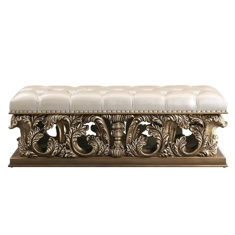 Constantine - Bench - Light Gold Synthetic Leather , Brown & Gold by Unique Piece Furniture