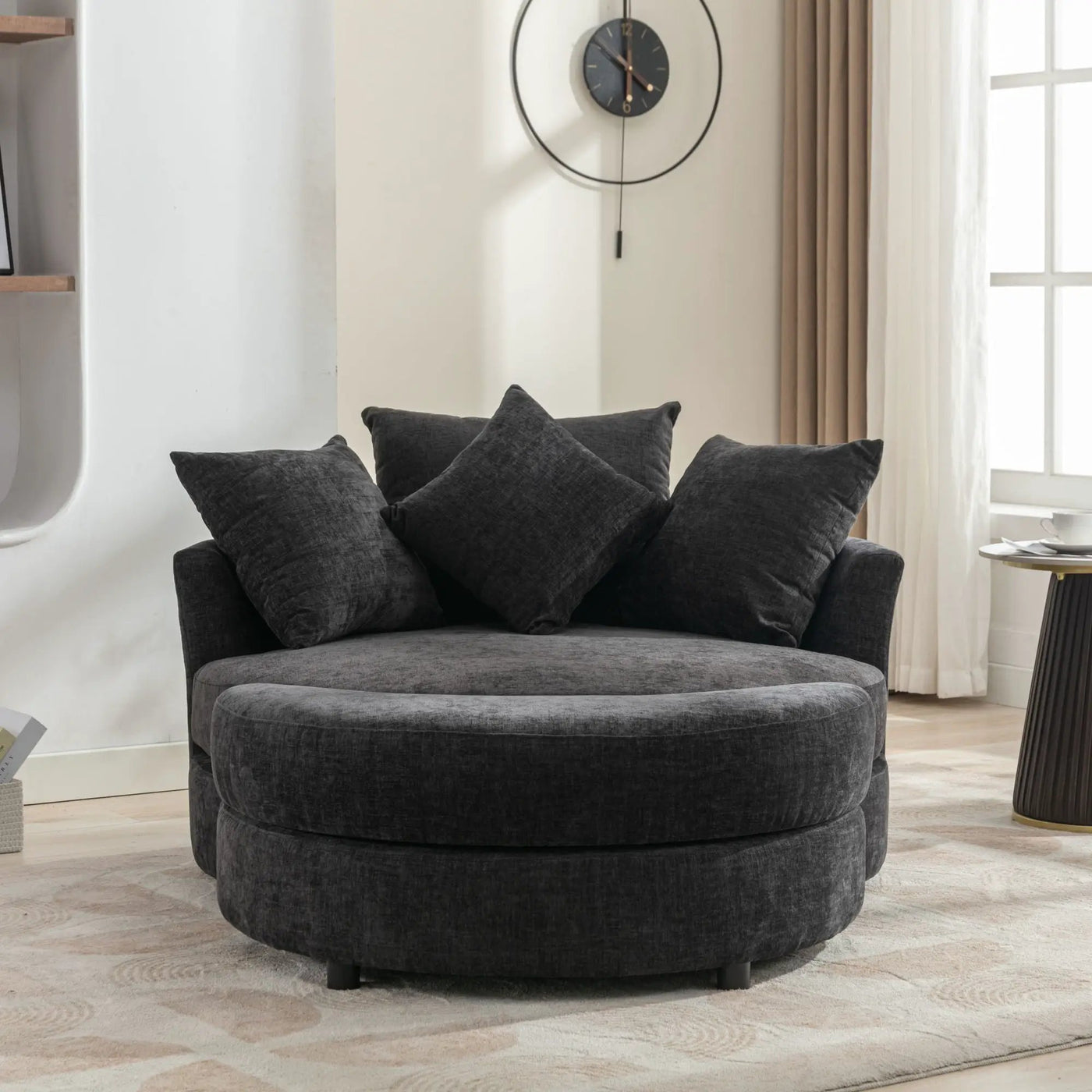 360° Swivel Accent Barrel Chair With Storage Ottoman & 4 Pillows, Modern Leisure Chair Round Accent For Living Room by HouseOfZazla