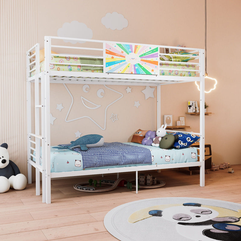Bunk Bed, Convertible To 2 Separate Twin Size Beds & Full Length Guardrail & Ladder, No Box Spring Needed - White by HouseOfZazla