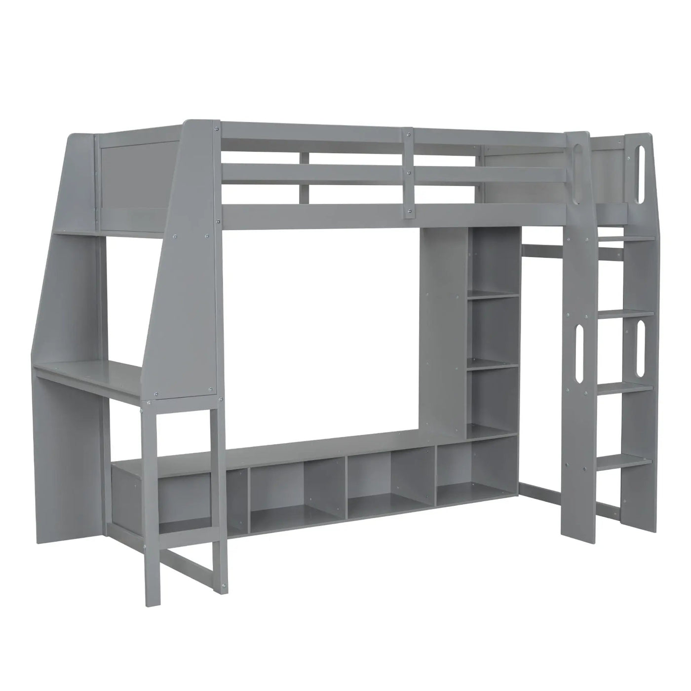 Gaming Loft Bed With Desk, Multi Storage Shelves, LED Lighting, And Hanging Clothes Rack by HouseOfZazla