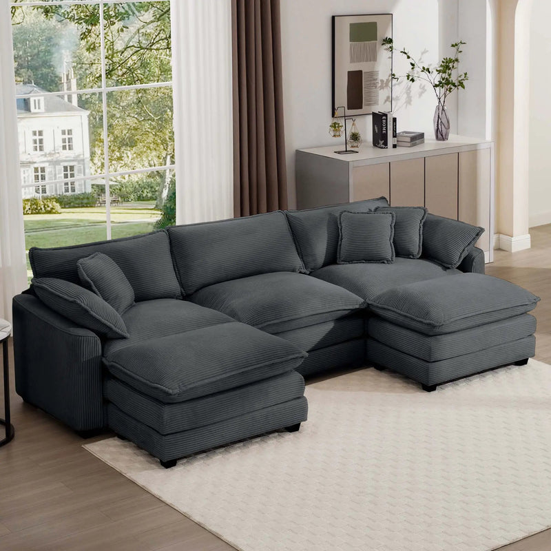 Modern Oversized Modular Cushion Sofa With Ottoman, Low Back, Deep Seating Sofa Set by Unique Piece Furniture