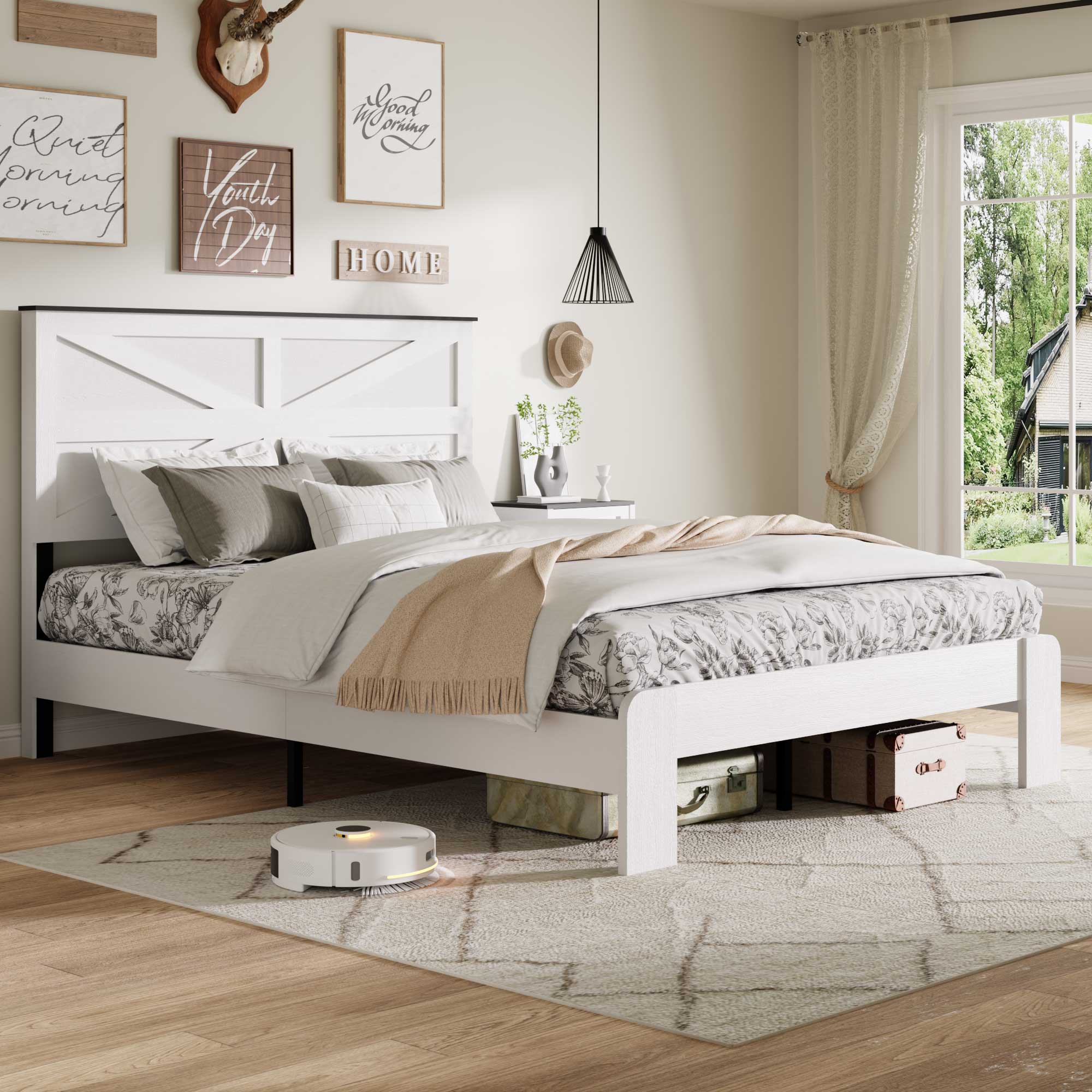 King Wood Platform Bed Frame with Headboard and Storage by HouseOfZazla