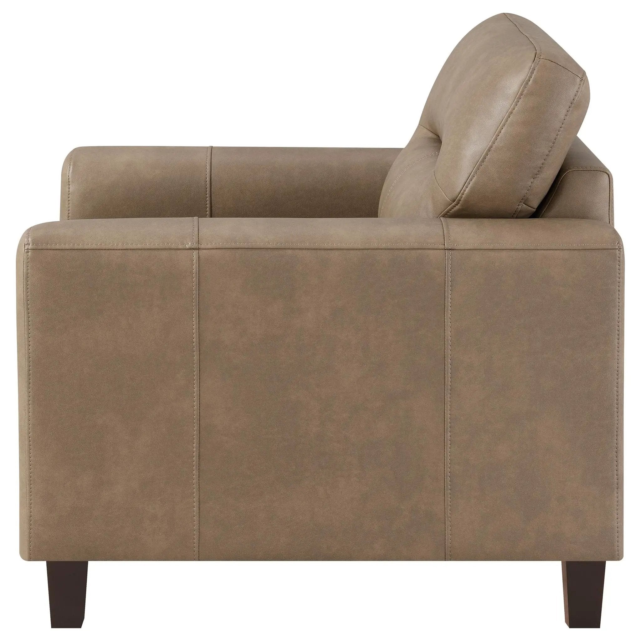 Scotland Faux Leather Upholstered Track Arm Chair Brown by Unique Piece Furniture