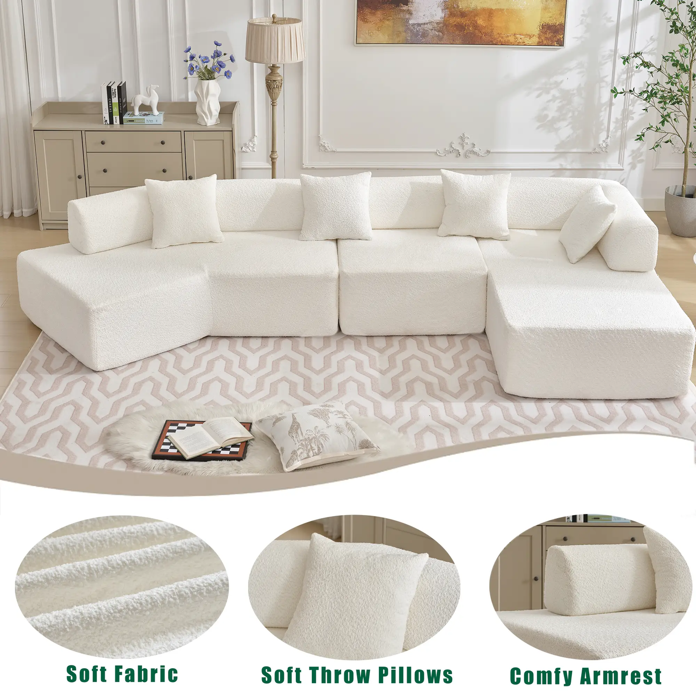 Modern Minimalist 140" L-Shape Couch by HouseOfZazla