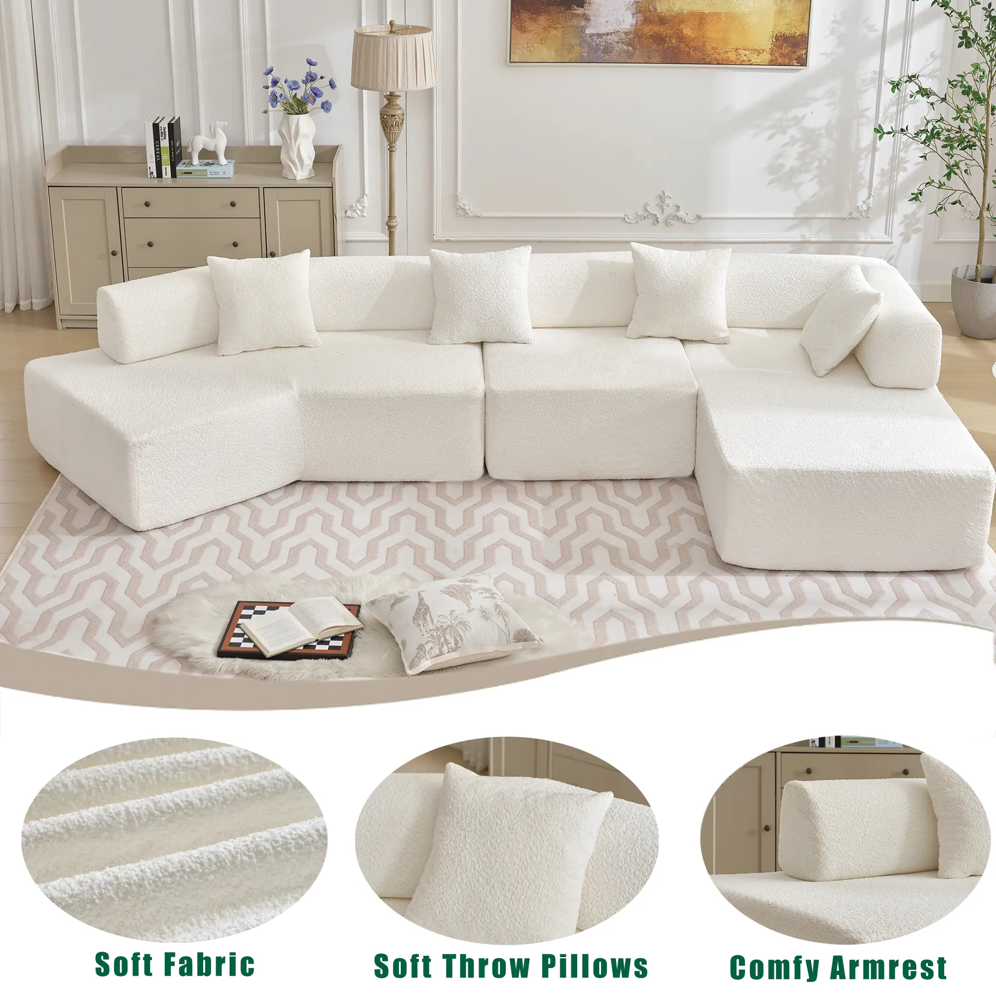 Modern Minimalist 140" L-Shape Couch by HouseOfZazla