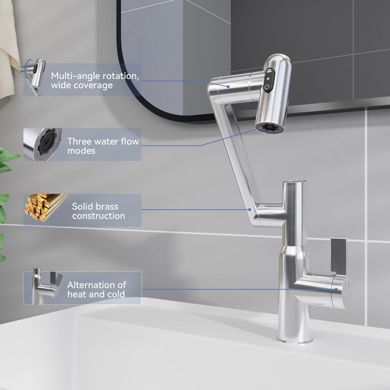 Bathroom Sink Faucet With Spray Function And Temperature Display, Anti Skid Switch, 360 Degree Rotary by HouseOfZazla