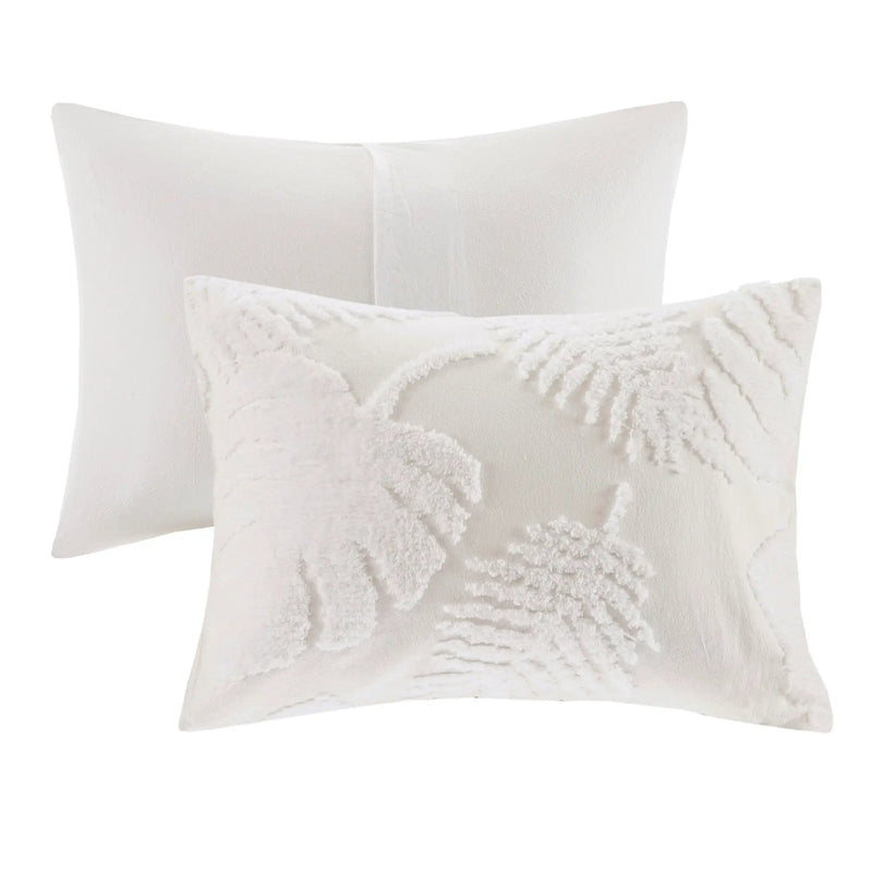3 Piece Tufted Cotton Chenille Palm Comforter Set Off-White Full/Queen by HouseOfZazla