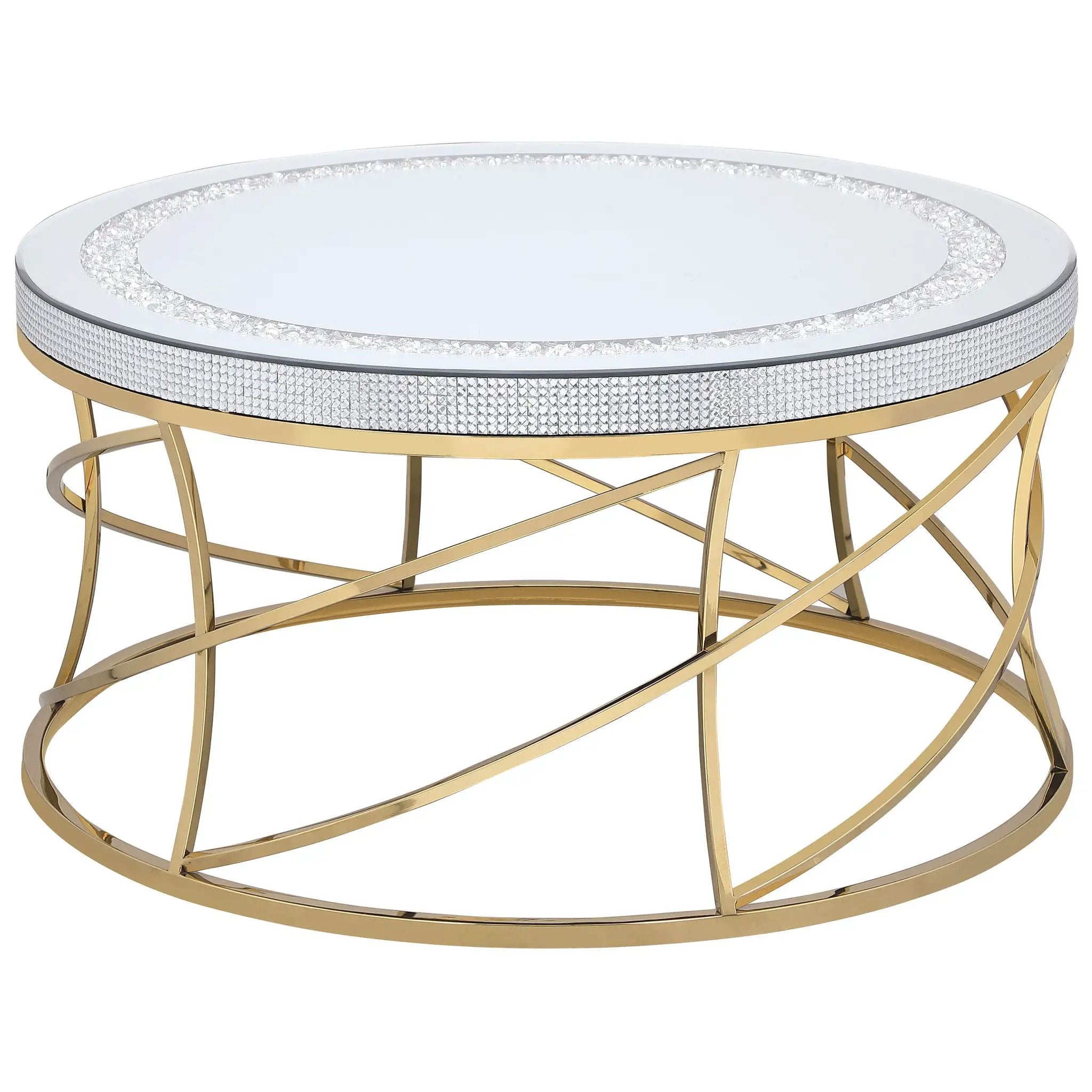 Elise Round Mirror Top Stainless Steel Coffee Table Gold by Unique Piece Furniture