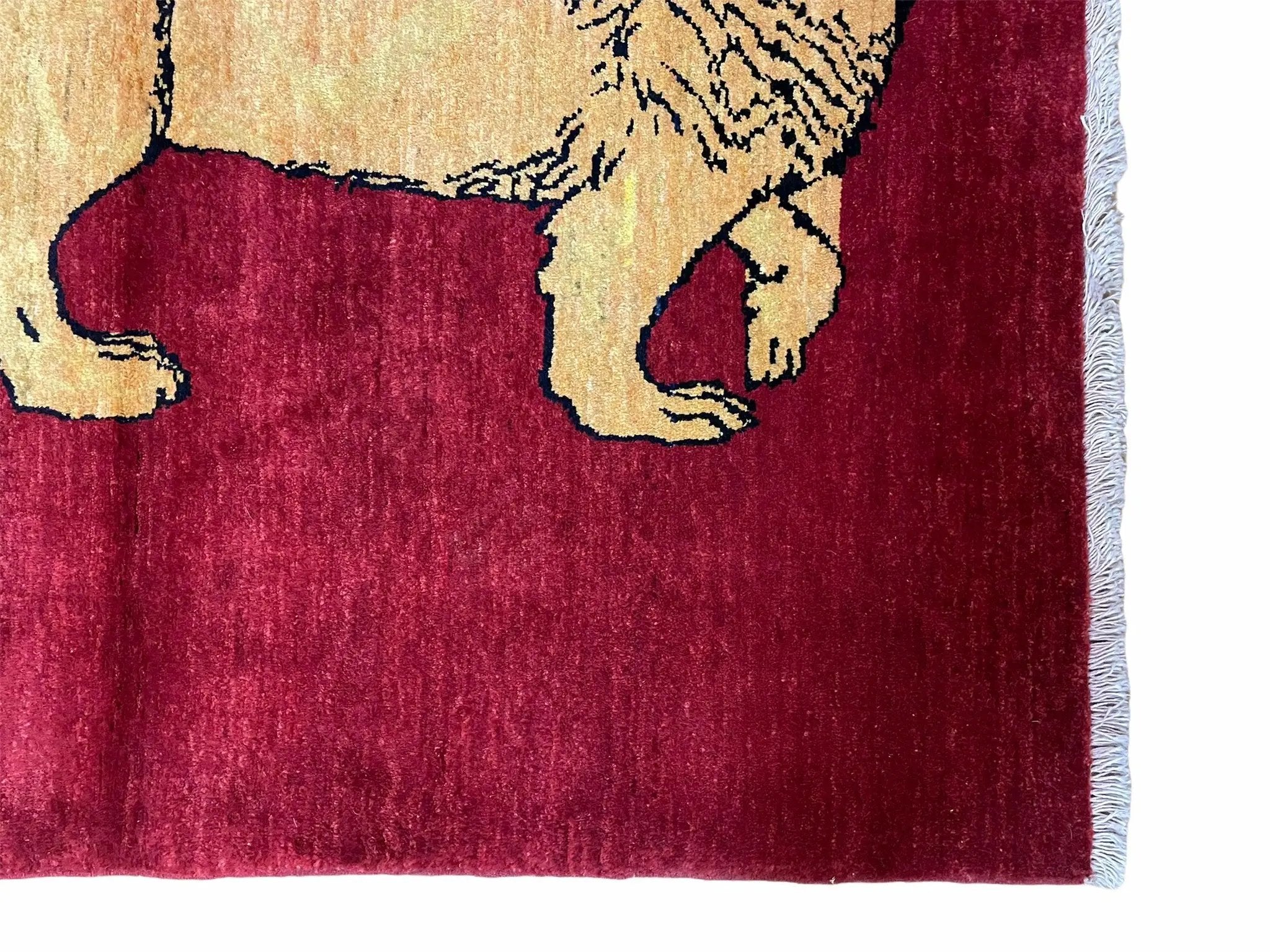 3 X 5 Handmade Hand-Knotted Quality Wool Rug Lion Red Veg Dyes Tribal Pictorial by Jewel Rugs