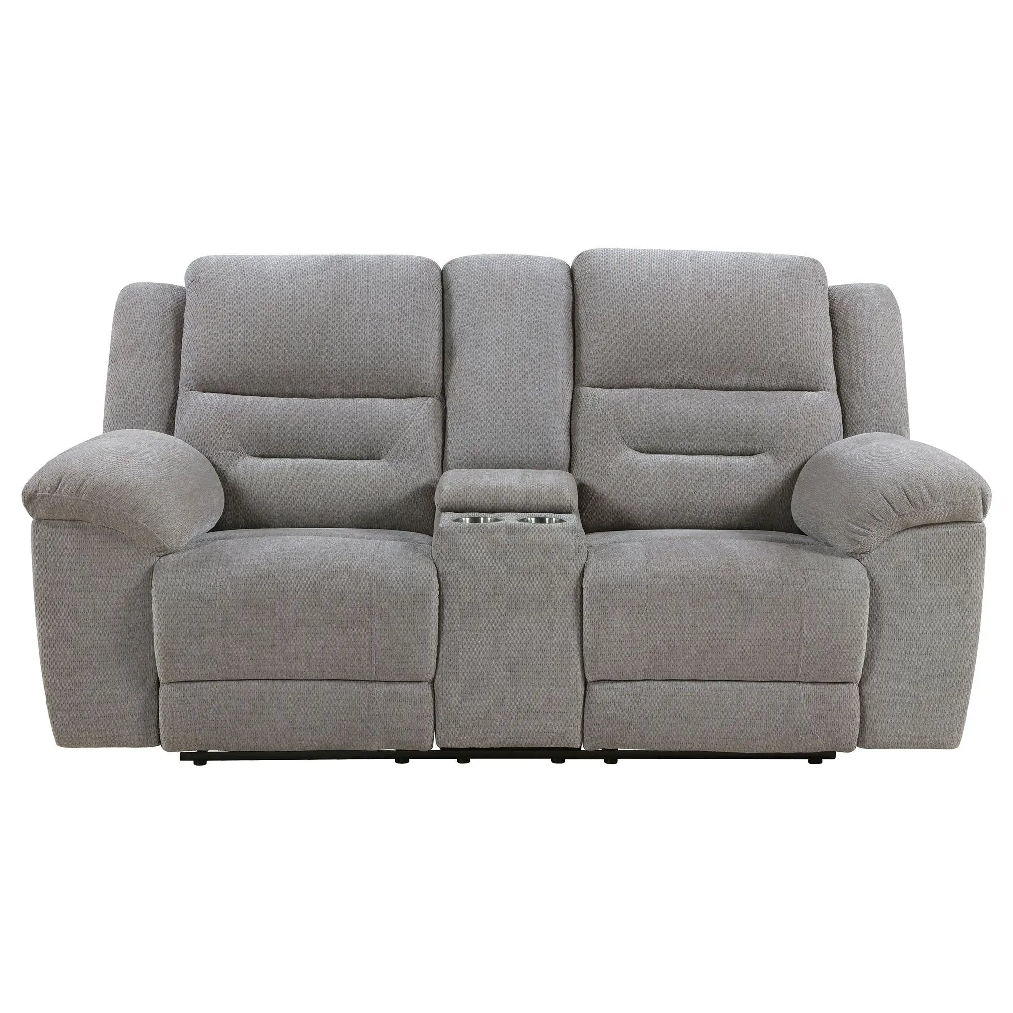 Sebring - Upholstered Manual Reclining Loveseat With Center Storage Console - Gray by HouseOfZazla