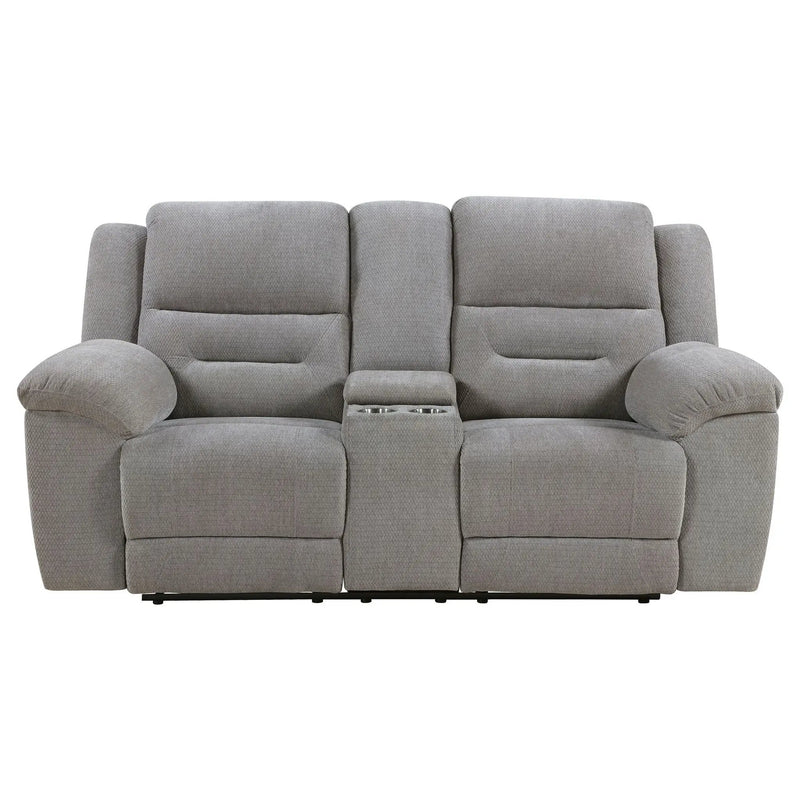Sebring - Upholstered Manual Reclining Loveseat With Center Storage Console - Gray by HouseOfZazla