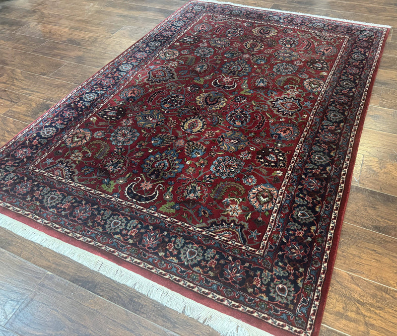 Indo Persian Rug 5x7, Vintage Traditional Floral Carpet, Burgundy and Navy Blue by Jewel Rugs