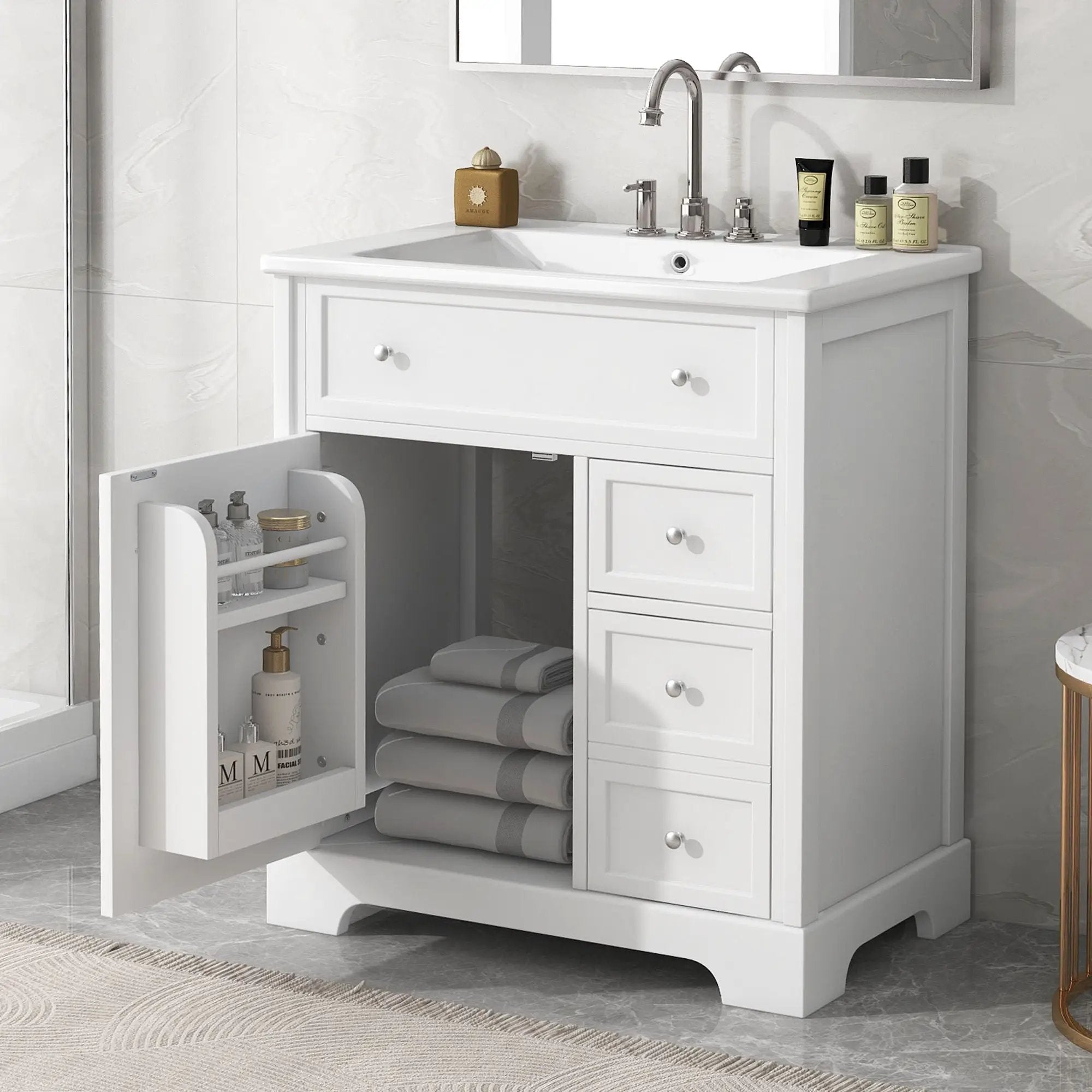 Bathroom Vanity With Sink Top, Cabinet With Door And 2 Drawers - White by Unique Piece Furniture
