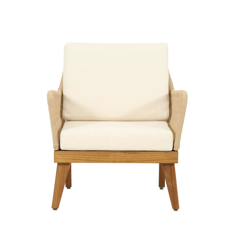 Hueber Outdoor And Rope 4 Seater Chat Set With Cushions - Teak by HouseOfZazla