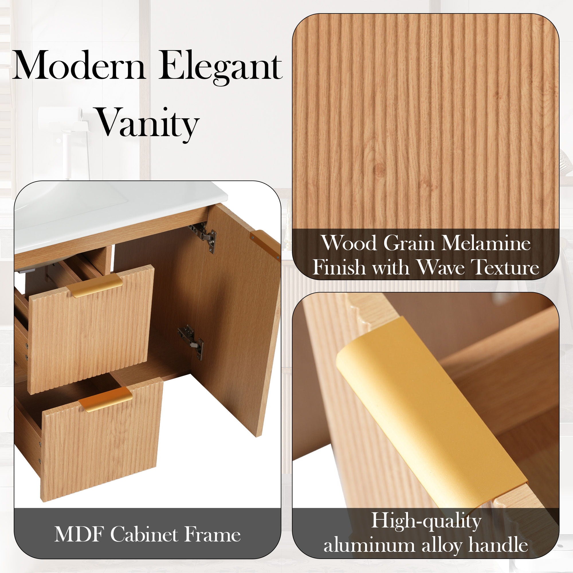 Modern Wall Mounted Bathroom Vanity, Soft Close Doors by Unique Piece Furniture
