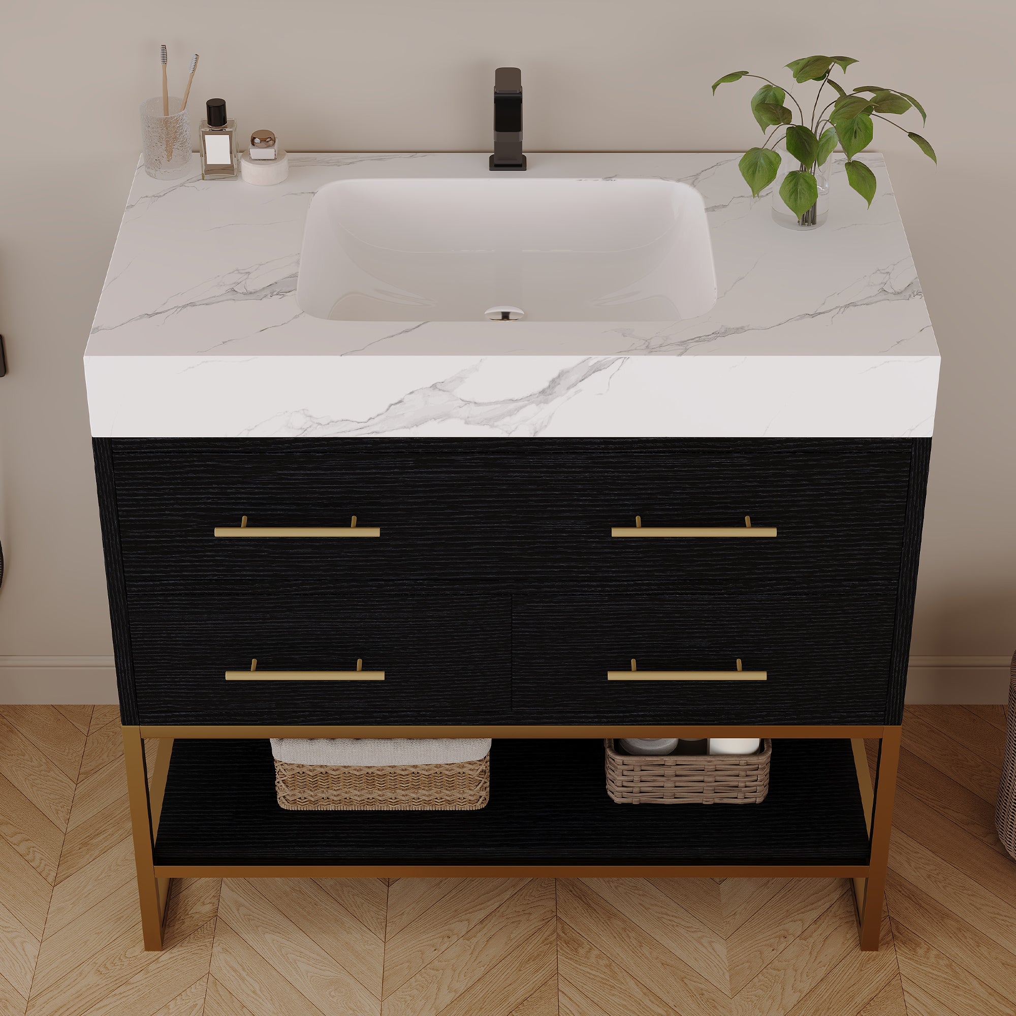 36" Artificial Stone Bathroom Vanity with Ceramic Sink by HouseOfZazla
