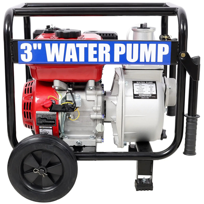 Gas Engine Powered Water Pump 3" Inlet & Outlet 7Hp 212Cc Epa Certified With Wheels And Handle - Black / Red by HouseOfZazla