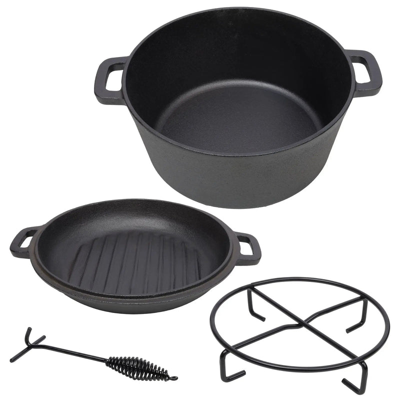 Pre-Seasoned 3 in 1 Cast Dutch Oven with Skillet Lid, 5 Quart - Black by HouseOfZazla