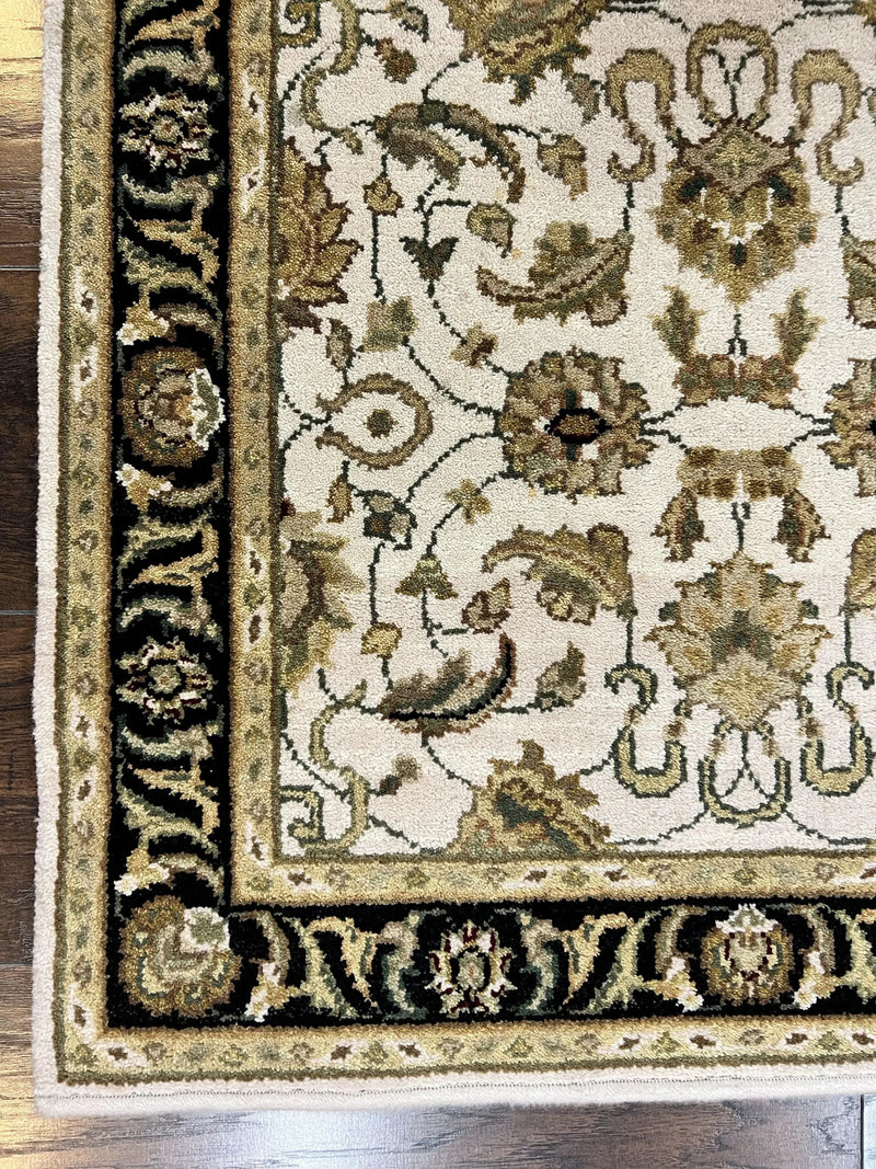 Small Indo Mahal Rug 2.5 x 4, Wool Indian Oriental Carpet, Hand Knotted Handmade Vintage Traditional Rug, Beige Tan Black by Jewel Rugs