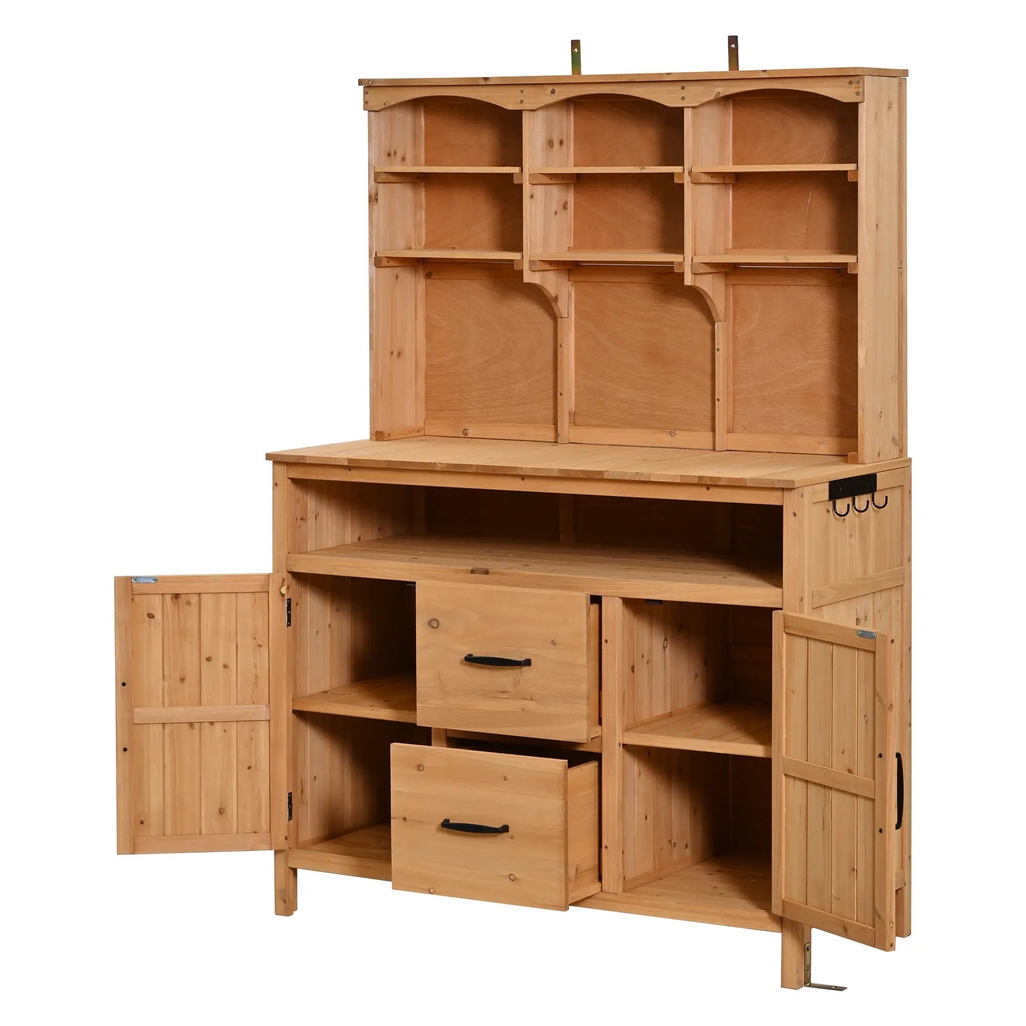 TOPMAX Large Fir Wood Potting Bench with Hutch, Cabinets & Drawers by HouseOfZazla