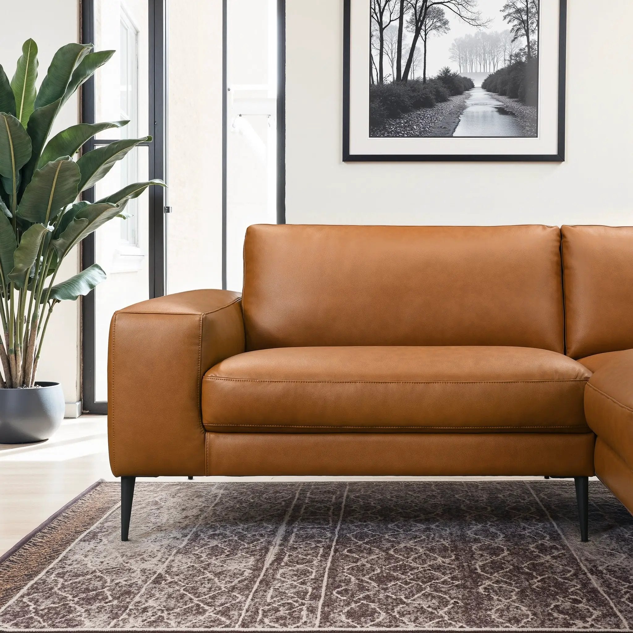 Easley Mid Century Modern Vegan Leather Wide-Arm Sofa by HouseOfZazla