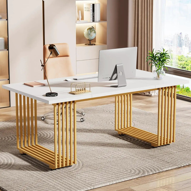 Office Executive Desk For Home Office - White / Gold by HouseOfZazla
