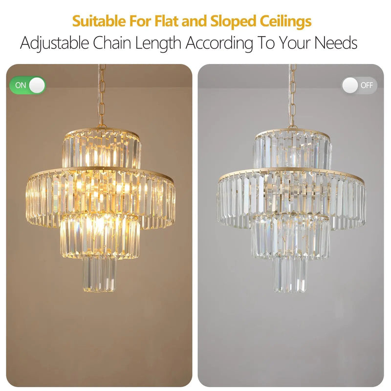 (Same as W1340126461/L5023) 20' Luxury 4-Tier Crystal Chandelier, 12-Light Gold Frame Pendant Light, Elegant Ceiling Lighting for Living Room, Dining Room, Bedroom (No Bulbs) by HouseOfZazla