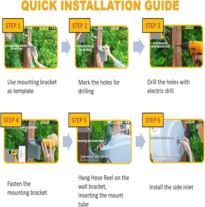 Retractable Garden Hose Reel, 5/8 in 100+6 ft, Heavy Duty Wall Mounted Water Hose Reel, Spring Power Automatic Rewind, Any Length Lock, 180° Swivel Bracket, 10 Pattern Spray Nozzle by GreenHaven Gardens