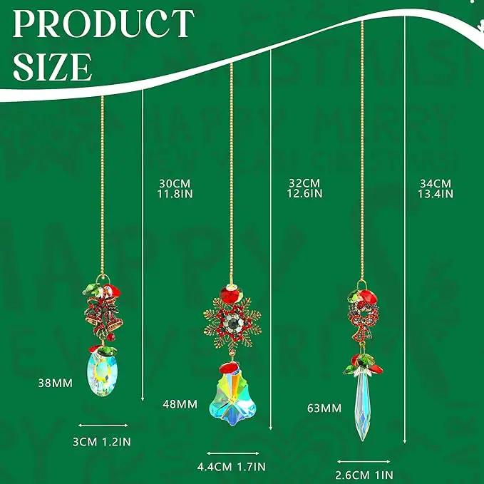 3 Pack Crystal Christmas Ornaments, Glass Rainbow Rhinestones Sun Catcher Prisms with Christmas Wreath Snowflake Bells,Suncatcher Hanging Crystal Pendants for Window Christmas Home Decor by GreenHaven Gardens