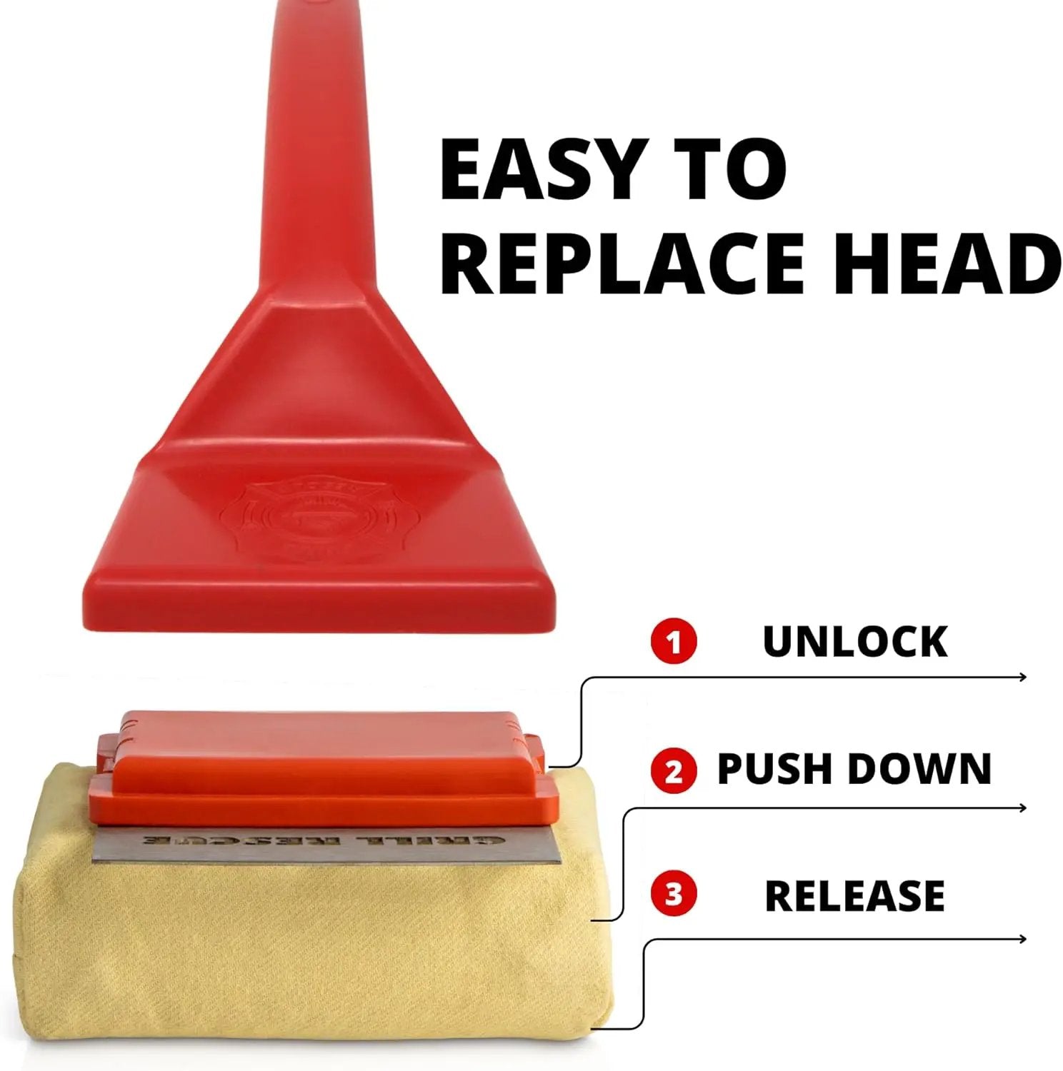 Grill Rescue BBQ Replaceable Cleaning Head, Bristle Free - Durable and Unique Scraper Tools for Cast Iron or Stainless-Steel Grates, Barbecue Cleaner by GreenHaven Gardens