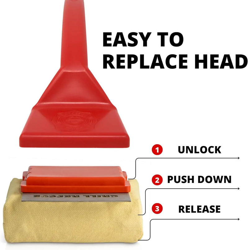 Grill Rescue BBQ Replaceable Cleaning Head, Bristle Free - Durable and Unique Scraper Tools for Cast Iron or Stainless-Steel Grates, Barbecue Cleaner by GreenHaven Gardens