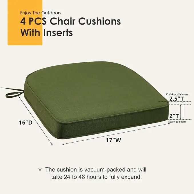 Outdoor Round Corner Seat Cushion, 17"x16"x2", Set of 4, Non Slip Seat Cushion Pads with Removable Cover for Patio Furniture, Garden Yard Lawn, Deep Forest Green by GreenHaven Gardens