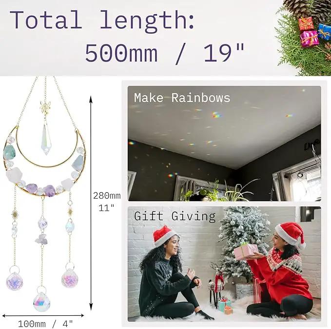 Moon Amethyst Crystals Suncatcher Hanging Windows, Healing Amethyst Fluorite Crystal Decor for Home, Gift for Christmas Birthday Valentine Mothers Day and More (Style 3) by GreenHaven Gardens