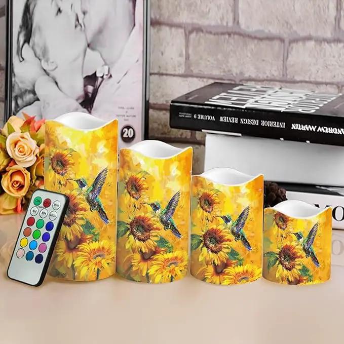 Ystardream Flameless Candle Valentine Candles Hummingbird Unity Candles for Wedding Ceremony Set with Remote and Timer Battery Operated Realistic LED Window Candles Dinner Wedding Sunflower Print by GreenHaven Gardens