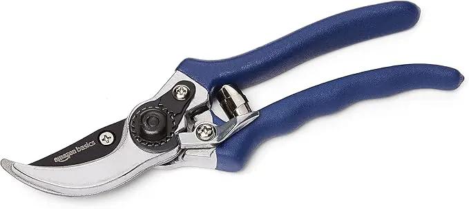 Amazon Basics Professional Hand Pruners, Garden Clippers, Pruning Shears, 8-inch Steel Bypass Garden Scissors, Blue by GreenHaven Gardens