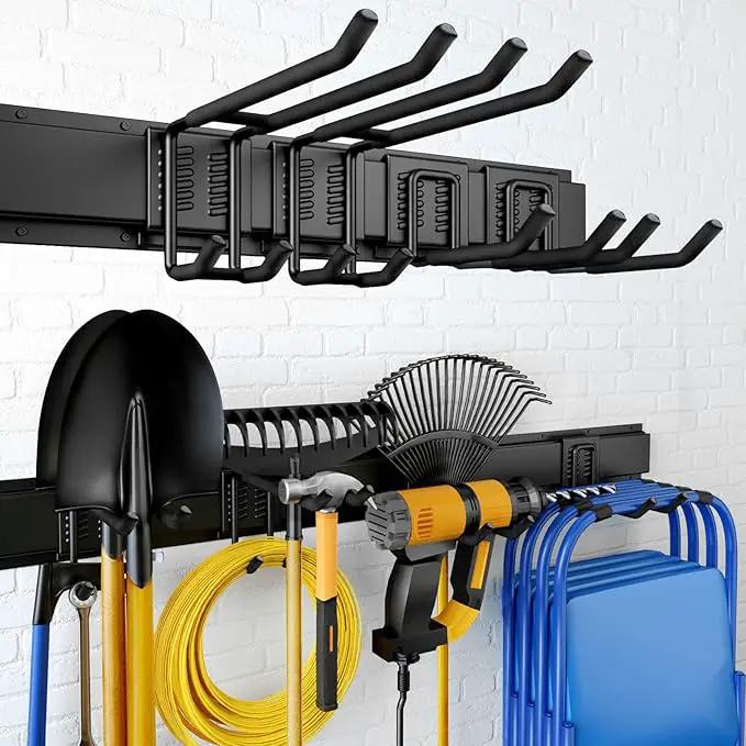 32 Inches Garage Storage, Garage Organization, Wall Mount Garden Tool Organizer, Max 300lbs Adjustable Metal Hooks, Yard Shed Hanging Rack, Heavy Duty Shelving for Rake Broom Mop Snowboard by GreenHaven Gardens