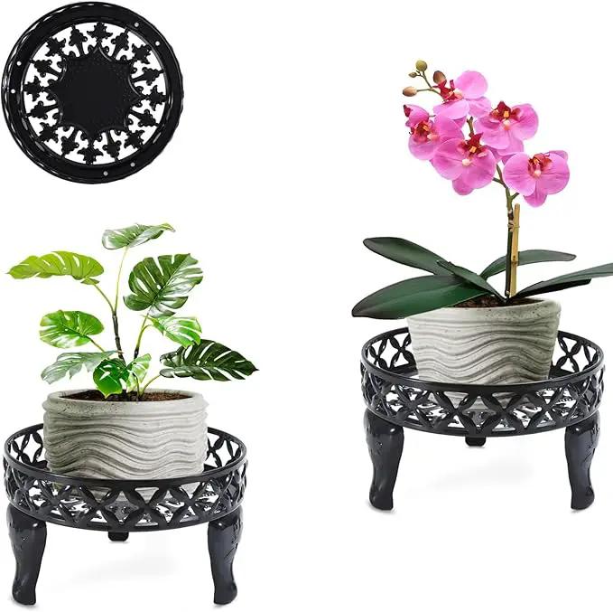 2 Pack Black Plant Stand, Anti-Rust Planter Stands for Indoor Plants, Metal Plant Stands Outdoor, Round Plant Shelf Flower Pot Stand, Display Shelves Potted Plant Holders for Garden Patio by GreenHaven Gardens