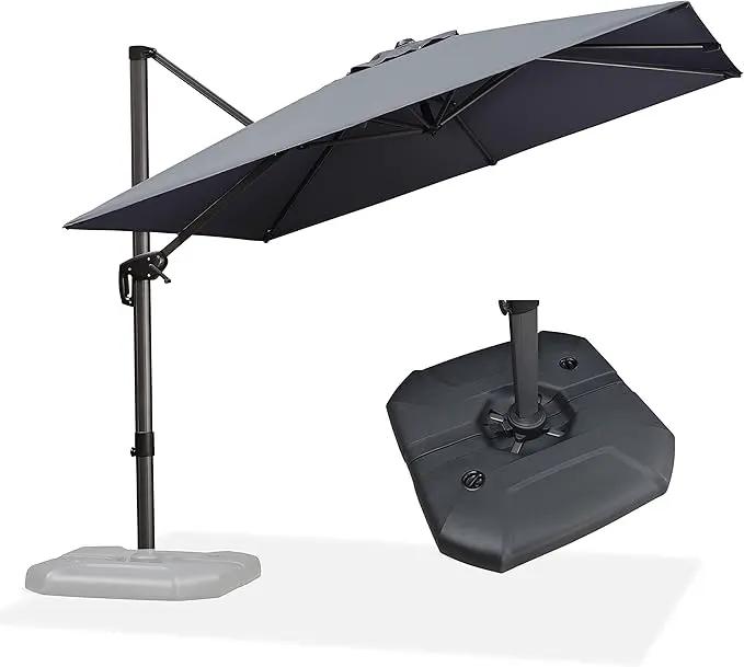 PURPLE LEAF 9 Feet Patio Umbrella with Base Outdoor Cantilever Square Umbrella Aluminum Offset Umbrella with 360-degree Rotation for Garden Deck Pool Patio, Grey by GreenHaven Gardens