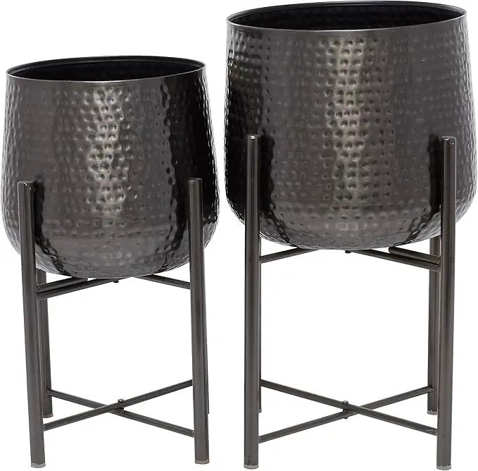 CosmoLiving by Cosmopolitan Metal Indoor Outdoor Planter Large Planter Pot with Removable Stand, Set of 2 Planters 19", 17"H, Black by GreenHaven Gardens