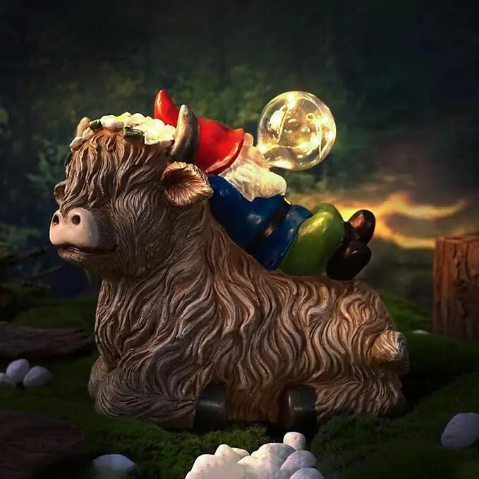 Solar Highland Cow Gnome Garden Decor Statue, Outdoor Funny Solar Light Decoration for Yard, Patio, Lawn, Unique Housewarming, Birthday Gift for Women, Mom, Grandma by GreenHaven Gardens