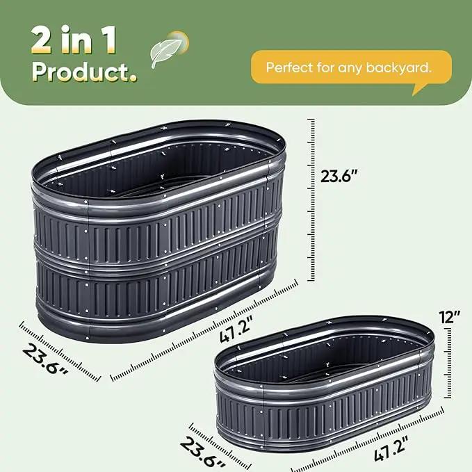 KING BIRD Raised Garden Bed Kit 2025 Upgraded Modular DIY Galvanized Planter Garden Box Outdoor for Gardening, Vegetables, Flowers, Elegant Roman Column Design, 47x24x24 in, Dark Grey by GreenHaven Gardens