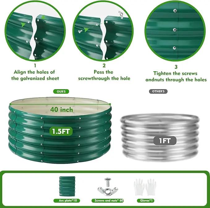 17" Tall Round Outdoor Garden Raised Garden Bed Kits- 0.8MM Thick Metal Raised Planter Bed/Ground Planter Box for Variety of Flowers,Herbs,Vegetables (Dark Green, 40 inches Diameter) by GreenHaven Gardens