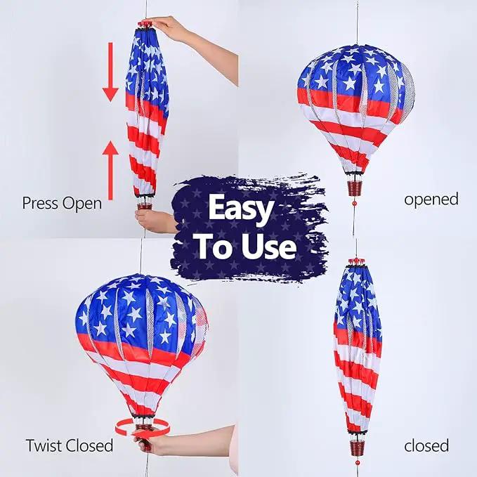 BATTIFE 2Pcs Patriotic Hot Air Balloon Wind Spinner, American Flag Kinetic Wind Twister with Tail, Outdoor Spiral Windmill Garden Yard, 4th of July Hanging Decoration by GreenHaven Gardens