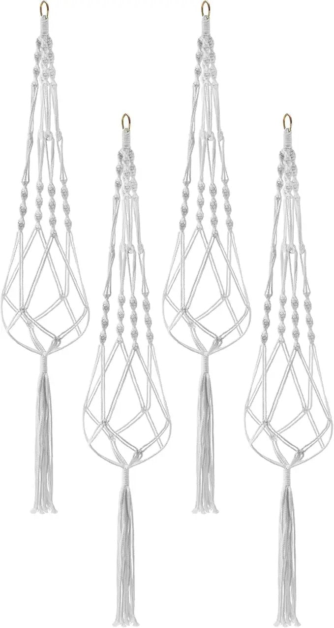 Sorbus Macrame Plant Hanger [4 Pack] Indoor Outdoor Hanging Plant Pots Cotton Rope, Elegant for Home, Patio, Garden White by GreenHaven Gardens