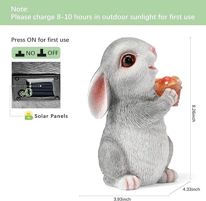 Solar Rabbit Garden Statues Outdoor Bunny Decor Resin Rabbit Figurine Holding Mushroom with LED Lights for Porch Patio Lawn Yard Christmas Housewarming Gardening Gifts for Mom Grandma by GreenHaven Gardens