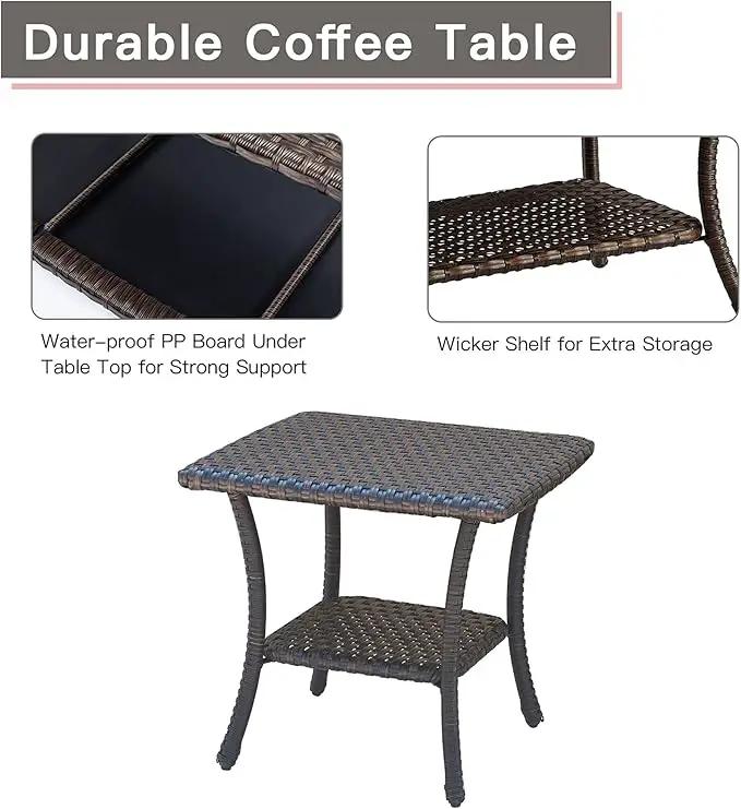 Patio Tables Outdoor Coffee Table - Wicker Rattan Side Tables with 2-Tier Storage Shelf End Table for Porch Deck Balcony Garden Outside Square Brown by GreenHaven Gardens